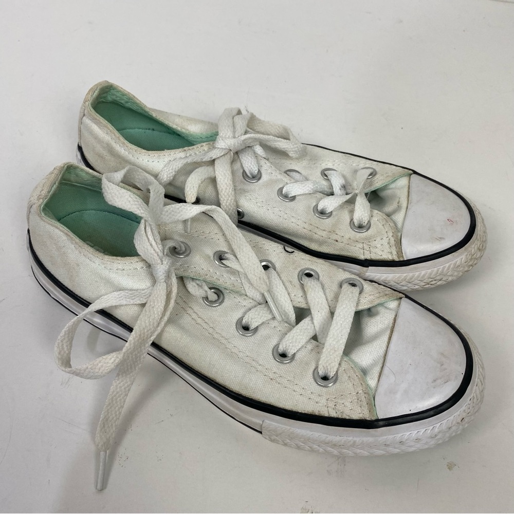 Converse White Canvas Low Top Sneakers with Mint Green Lining